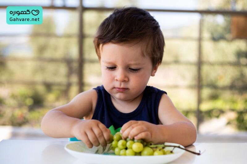 نوزاد در حال خوردن انگور